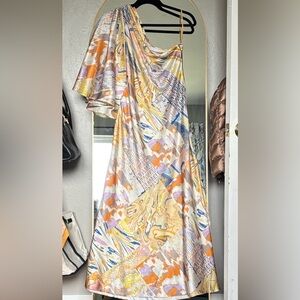 Multicolor One-Shoulder Dress size PS. Worn 1 time and dry cleaned.